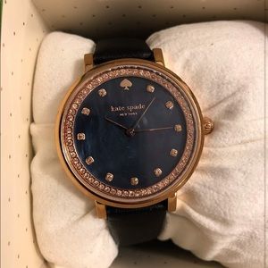 Kate Spade Navy Dial &Black Leather Monterey Watch